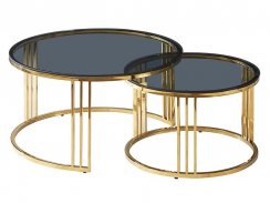 Konferenční stolek VIENNA (set 2 ks, kouřové sklo/zlatá)