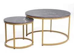 Konferenční stolek DION (set 2 ks, černá efekt mramoru/zlatá)