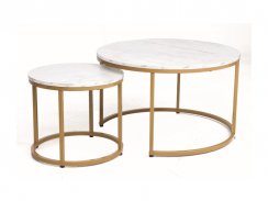 Konferenční stolek DION (set 2 ks, bílá efekt mramoru/zlatá)