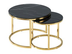 Konferenční stolek MUSE II (set 2 ks, černá efekt mramoru/zlatá)