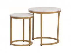 Konferenční stolek HOLA (set 2 ks, bílá efekt mramoru/zlatá)