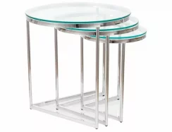 Konferenční stolek TRINITY (set 3 ks, sklo/ stříbrná)
