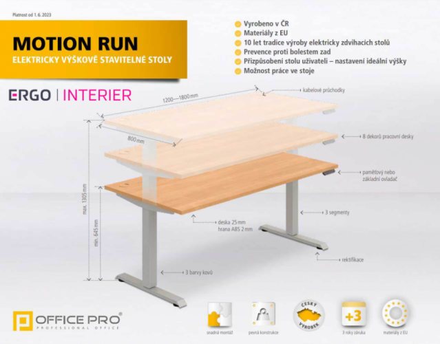 Výškově nastavitelný stůl Hobis Motion RUN MSR 3 1400