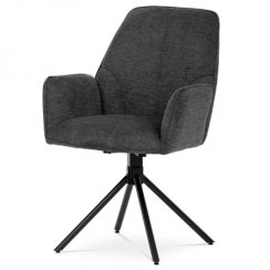 Jídelní židle v šedé látce s područkami, otočná s vratným mechanismem - funkce reset, kovové podnoží