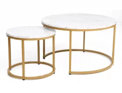 Konferenční stolek DION (set 2 ks, bílá efekt mramoru/zlatá)