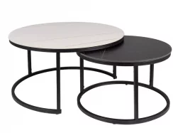 Konferenční stolek FERRANTE B (set 2 ks, bílá a černá efekt mramoru/matně černá)