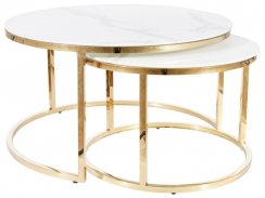 Konferenční stolek MUSE (set 2 ks, bílá efekt mramoru/zlatá)