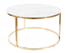 Konferenční stolek SABINE (bílá efekt mramoru/zlatá)