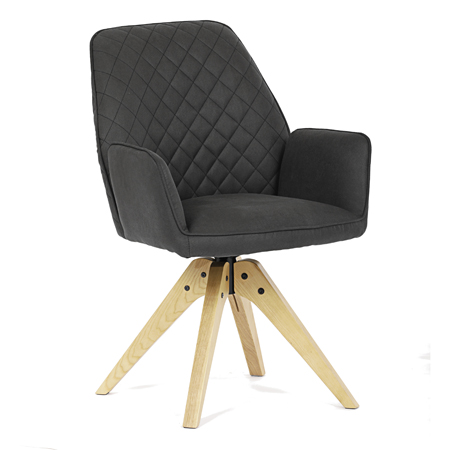Židle jídelní s područkami, černá látka, dubové nohy, otočná P90°+ L 90° s vratným mechanismem - fun