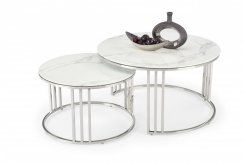Konferenční stolek MERCURY 2 (set 2 ks, bílý mramor/stříbrný)