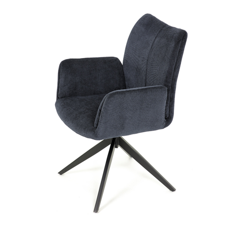 Židle jídelní, modrá látka, otočný mechanismus 180°, černý kov
