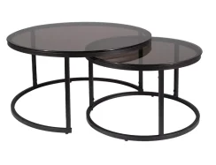 Konferenční stolek FERRANTE E (set 2 ks, kouřové sklo/matně černá)
