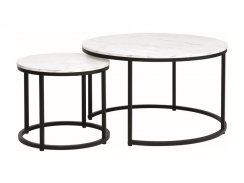 Konferenční stolek DION (set 2 ks, bílá efekt mramoru/matně černá)