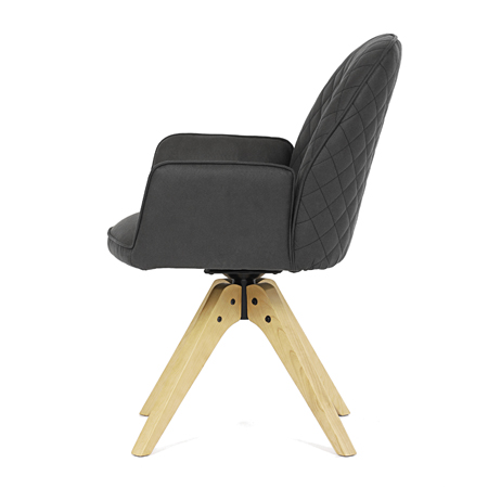 Židle jídelní s područkami, černá látka, dubové nohy, otočná P90°+ L 90° s vratným mechanismem - fun