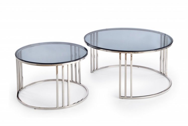 Konferenční stolek MERCURY (set 2 ks, dýmový/stříbrný) - VÝPRODEJ SKLADU