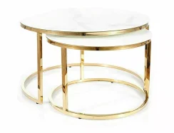Konferenční stolek MUSE (set 2 ks, bílá efekt mramoru/zlatá)