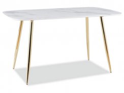 Jídelní stůl CERES (bílá efekt mramoru/zlatá, 145x75x80)