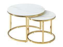 Konferenční stolek MUSE II (set 2 ks, bílá efekt mramoru/zlatá)