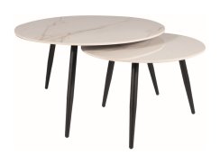 Konferenční stolek KORA D (set 2 ks, bílá efekt mramoru/matně černá)