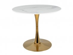 Jídelní stůl ESPERO (bílá efekt mramoru/zlatá, 90x75)