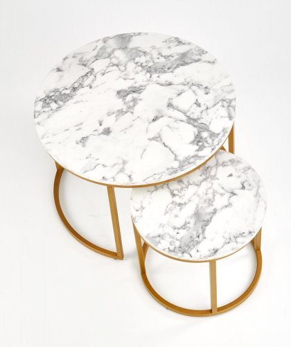 Konferenční stolek PAOLA (set 2 ks, barva mramor/zlatá)