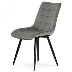 Jídelní židle, potah v šedém sametu, kovové podnoží v černé práškové barvě