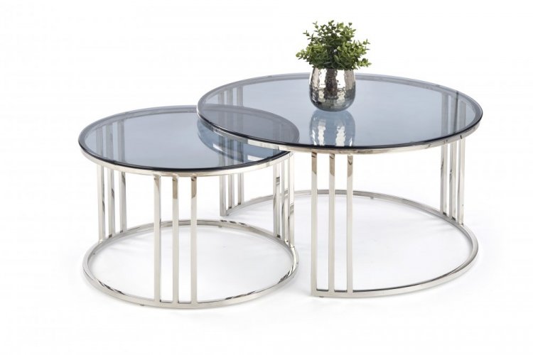 Konferenční stolek MERCURY (set 2 ks, dýmový/stříbrný) - VÝPRODEJ SKLADU
