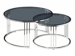 Konferenční stolek VIENNA (set 2 ks, kouřové sklo/stříbrná)