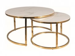 Konferenční stolek PORTAFINO A (set 2 ks, bílá efekt mramoru/zlatá)