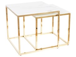 Konferenční stolek GLORIA (set 2 ks, bílá efekt mramoru/zlatá)