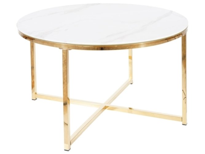 Konferenční stolek SALMA (bílá efekt mramoru/zlatá)
