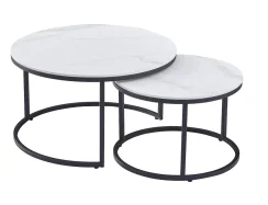 Konferenční stolek FERRANTE C (set 2 ks, bílá efekt mramoru/matně černá)